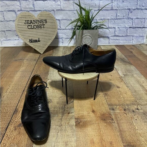 GUCCI 'Brogue' Men’s Sz 8 Black Leather Plain Toe Oxfords Italian Shoes - Picture 1 of 15
